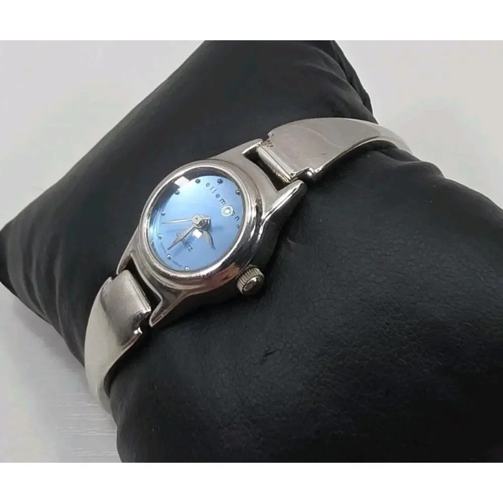 Ellemenno Women’s Silver Tone Stainless Steel Watch Blue Face New Battery W335